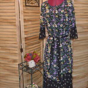 Taylor 10 3/4 Sleeve Dress Faux Wrap Skirt Mixed Patterns Self Belt